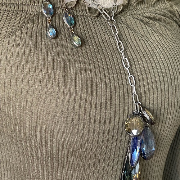 Sublime Artisan Hand Soldered Crystal Adjustable Length Y Necklace Earrings Set - Picture 8 of 14